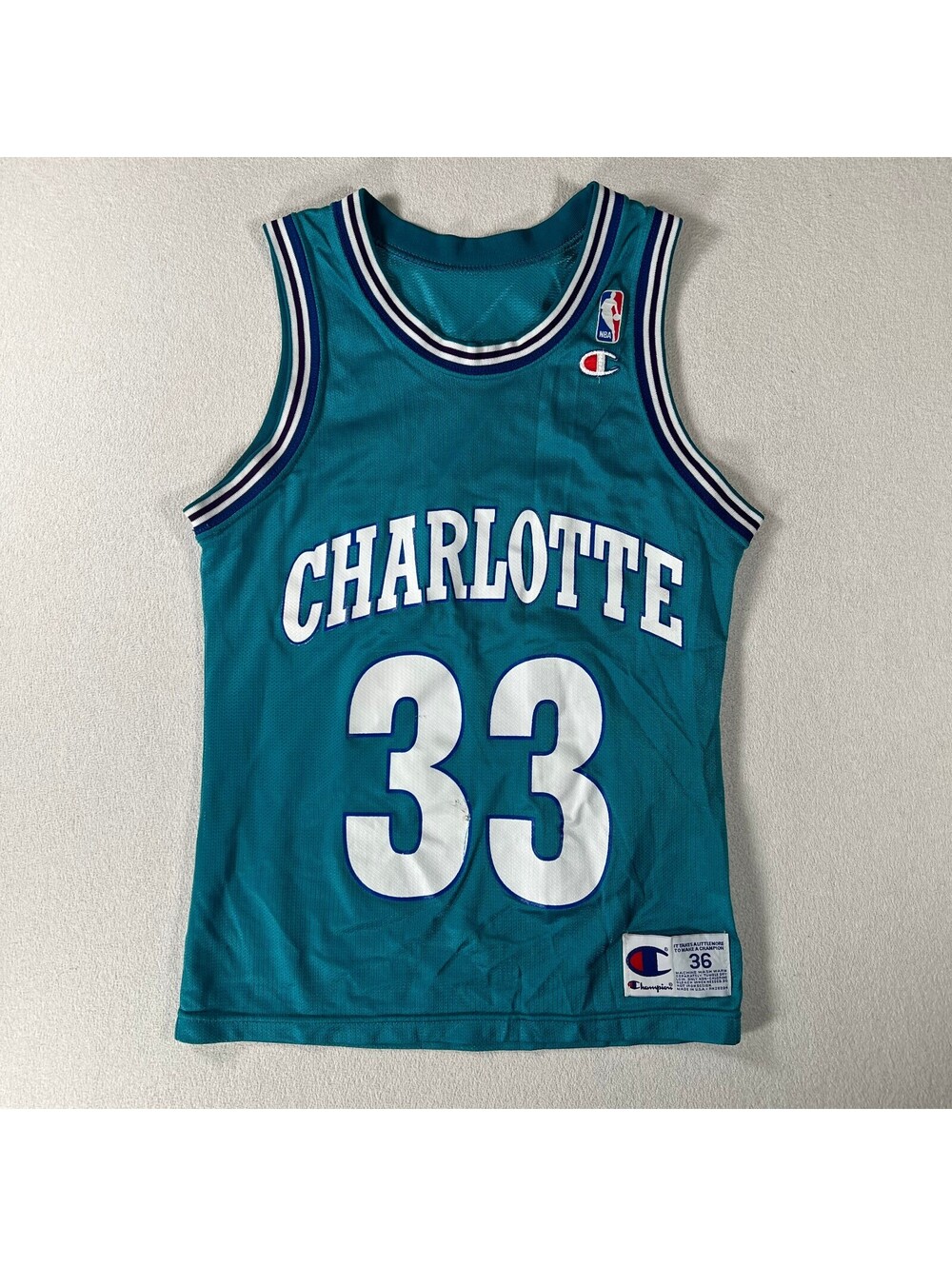 Vintage Charlotte Hornets Alonzo Mourning #33 NBA Basketball Champion Jersey 36
